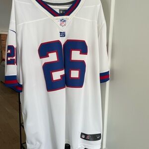 White NFL Jersey with Blue and Red Accents Barkley
